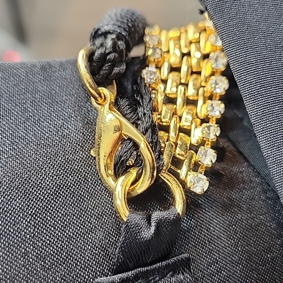 Vintage Kenneth Jay Lane Evening Bag Black Gold Rhinestones Crossbody or clutch - Picture 12 of 16